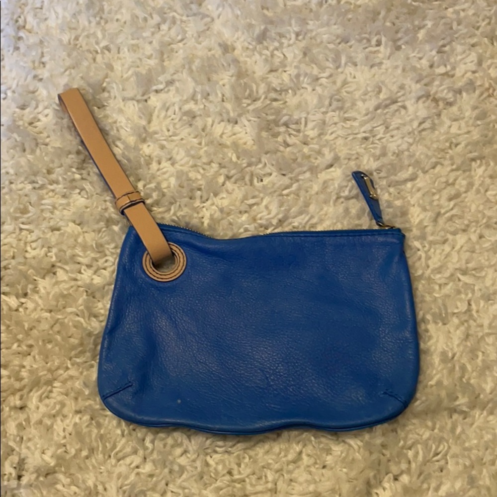 Blue leather handbag